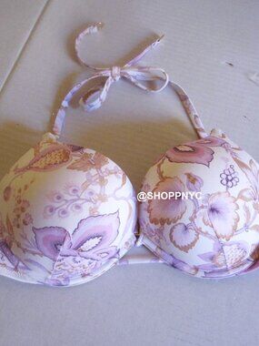 38D Victoria Secret Swim Bombshell Push Up Bikini Top +2 Cups White Floral nwt